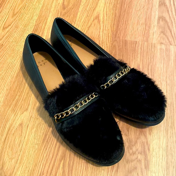 a new day Shoes - A new day black furry fuzzy chain loafers